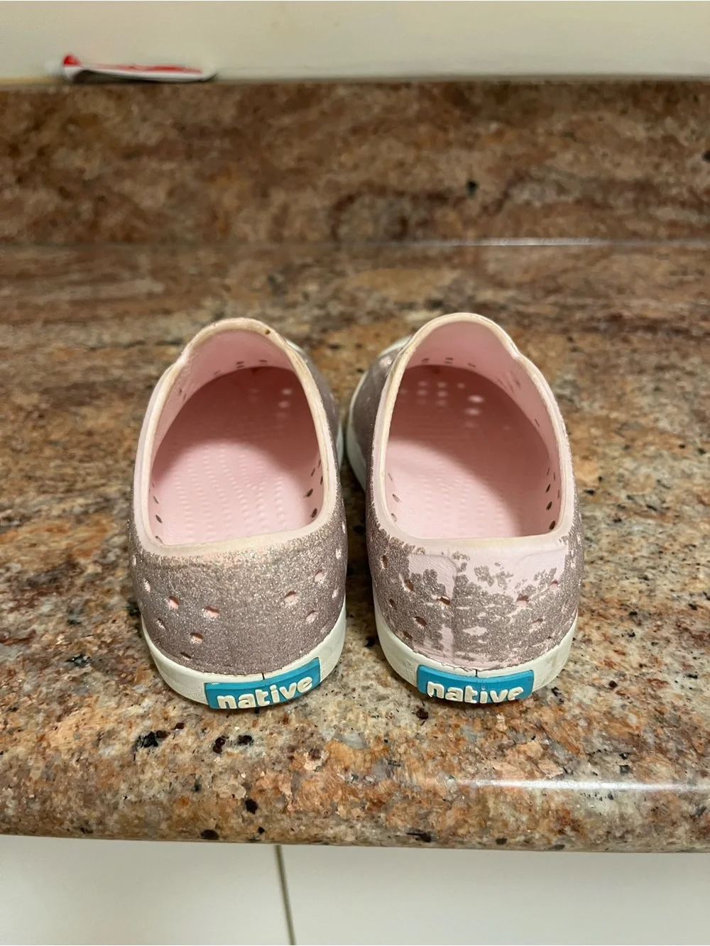 Native Glitter Slip-On Rubber Shoes in Light Pink